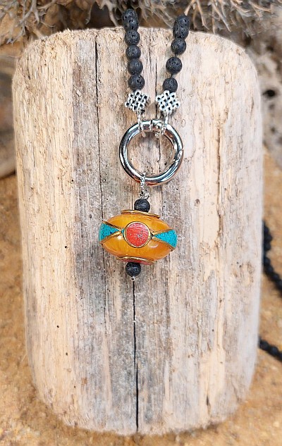 Tibetperle Amber emailliert